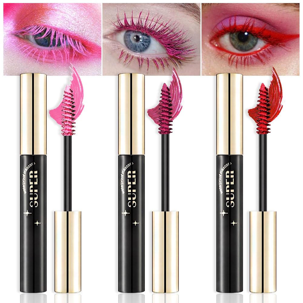 Bingbrush Colored Waterproof Mascara Set - 3 Pcs (Pink, Rose, Red) Vegan Eye Makeup