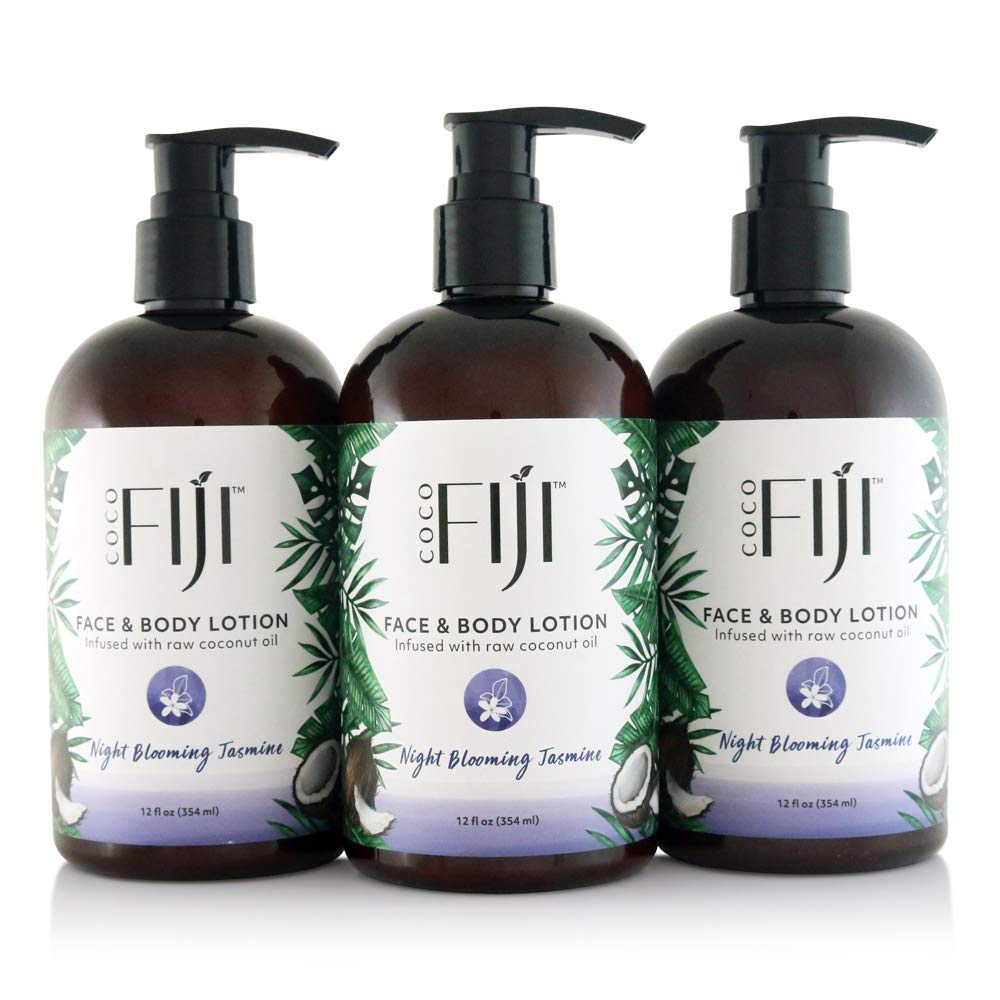 Organic Fiji Coconut Oil Lotion For Dry Skin - Night Blooming Jasmine, 12 Oz, Pack Of 3