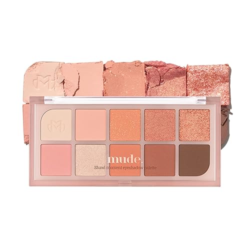 Mude 10 Shades Eyeshadow Palette - Matte & Shimmer, Highly Pigmented K-Beauty, Peach Memory