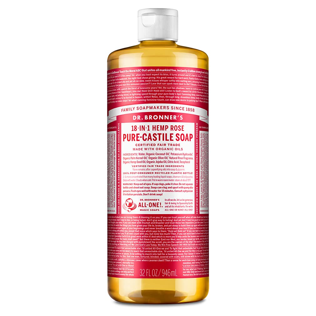 Dr. Bronner'S Pure-Castile Liquid Soap, Rose - 32 Fl Oz, Organic, Vegan, 18-In-1