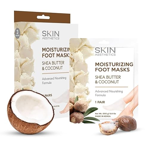 Skin Aesthetics Shea Butter & Coconut Foot Masks - Moisturizing & Exfoliating, 3 Pairs