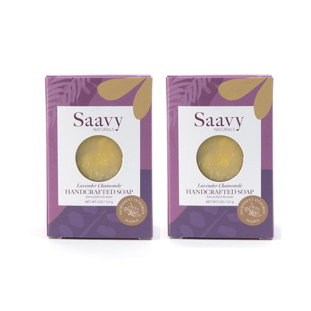 Saavy Naturals Lavender Chamomile Soap Bar, Vegan Moisturizing 5 Oz, 2 Pack Gift Set