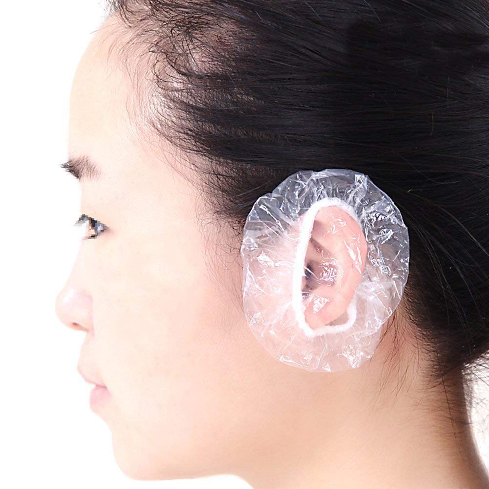 Erioctry 100Pcs Clear Disposable Shower Caps - Large Elastic Plastic Ear Protector Covers For Spa