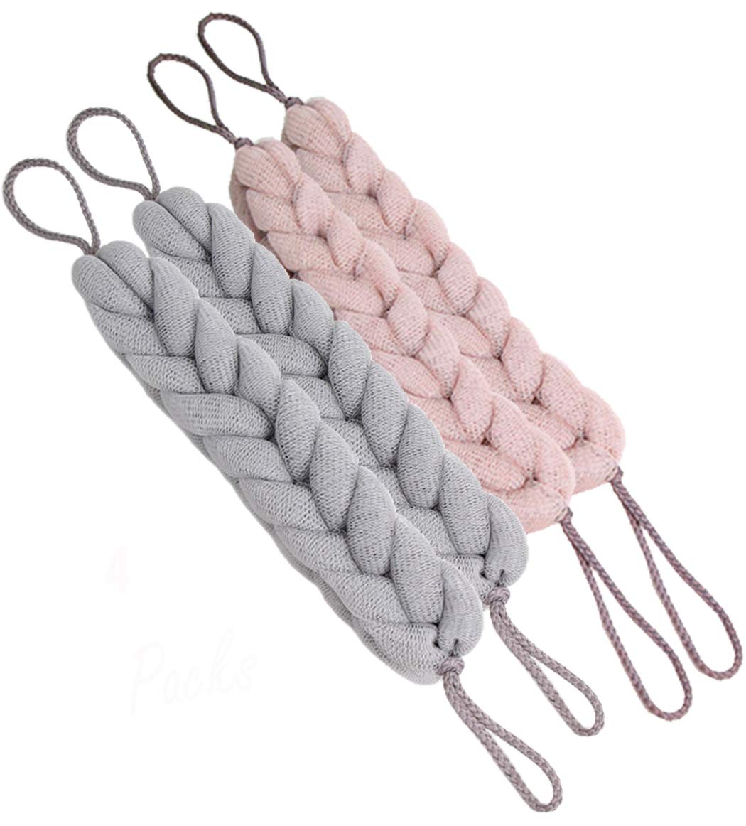 Aarainbow 4-Pack Long Stretch Exfoliating Back Scrubber Loofah With Rope Handles - 2 Gray, 2