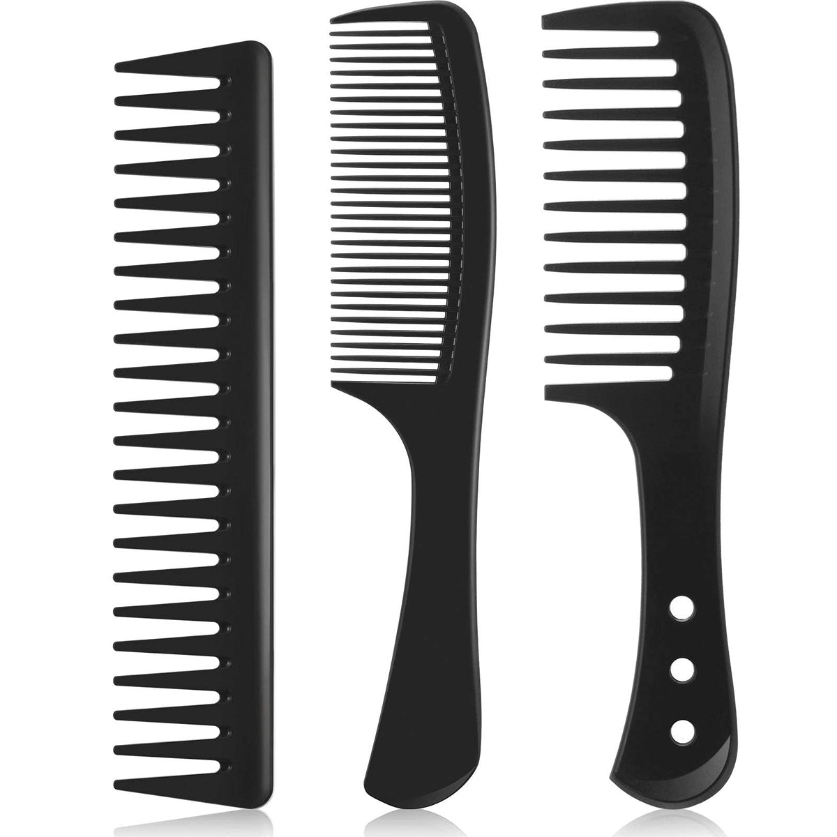 Patelai Wide Tooth Detangling Comb Set, 3 Anti-Static Carbon Fiber Combs For Curly & Long Hair