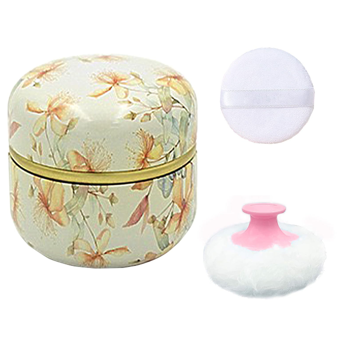 Qopoto Yellow Flower Body Powder Puff With Container - Ideal For Bath And Travel, 1 Count