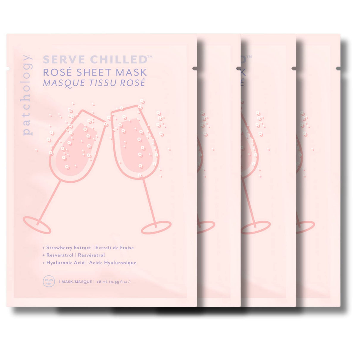 Patchology Serve Chilled Rosé Facial Sheet Mask - Hydrating & Moisturizing Skincare (4 Pack)