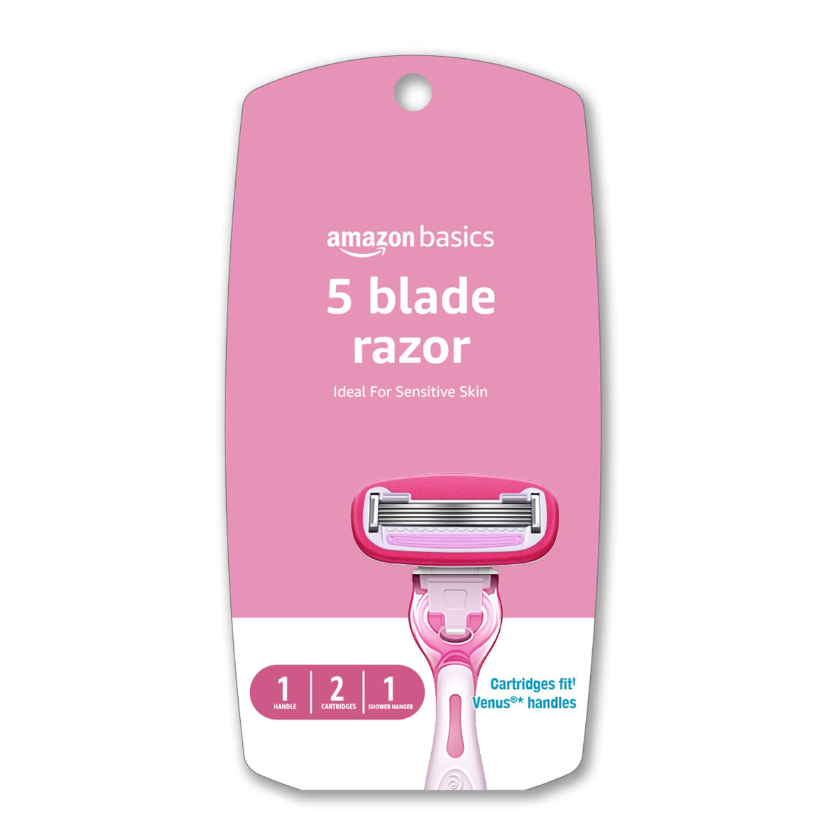 Amazon Basics Pink Women'S 5 Blade Razor Set With Handle, 2 Cartridges & Shower Hanger