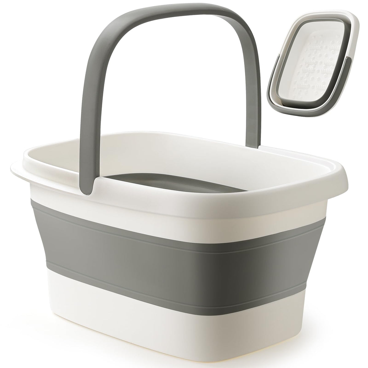 Moohemoo Large Gray Collapsible Foot Bath Basin With Massage Acupoint - Home Spa Treatment