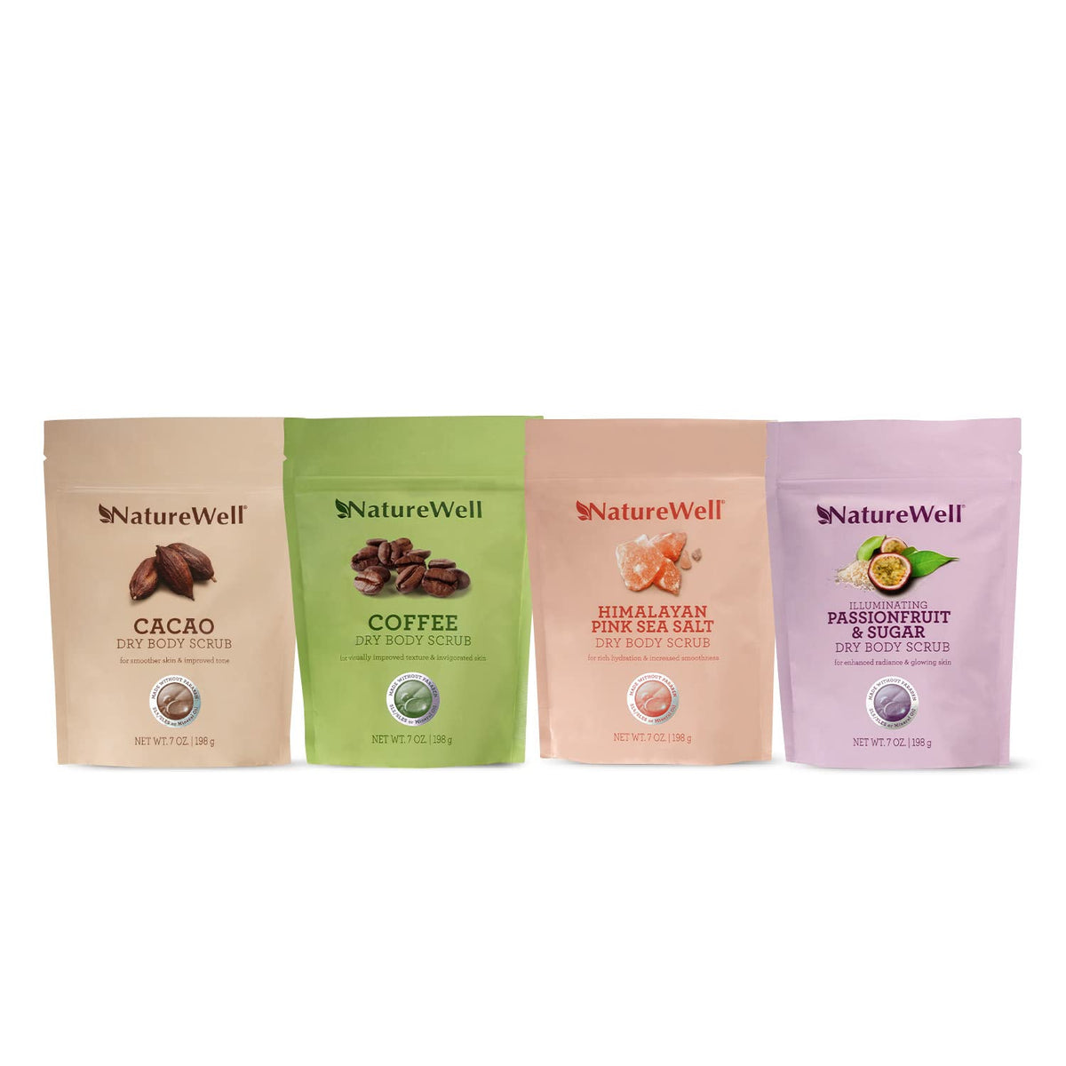 Nature Well Exfoliating Body Scrub Variety Pack - 4 Scents, Gentle Exfoliation, Travel Friendly