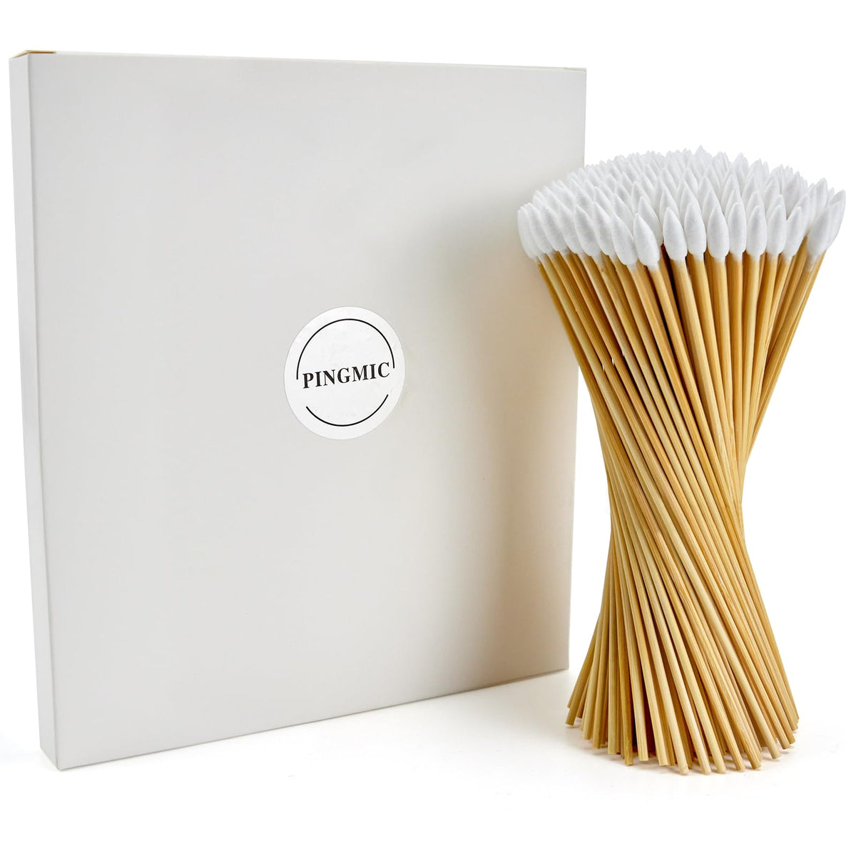 Pingmic 200Pcs Long Cotton Swabs, 6&quot; Bamboo Handle, Lint Free For Makeup, Gun & Electronics Cleaning