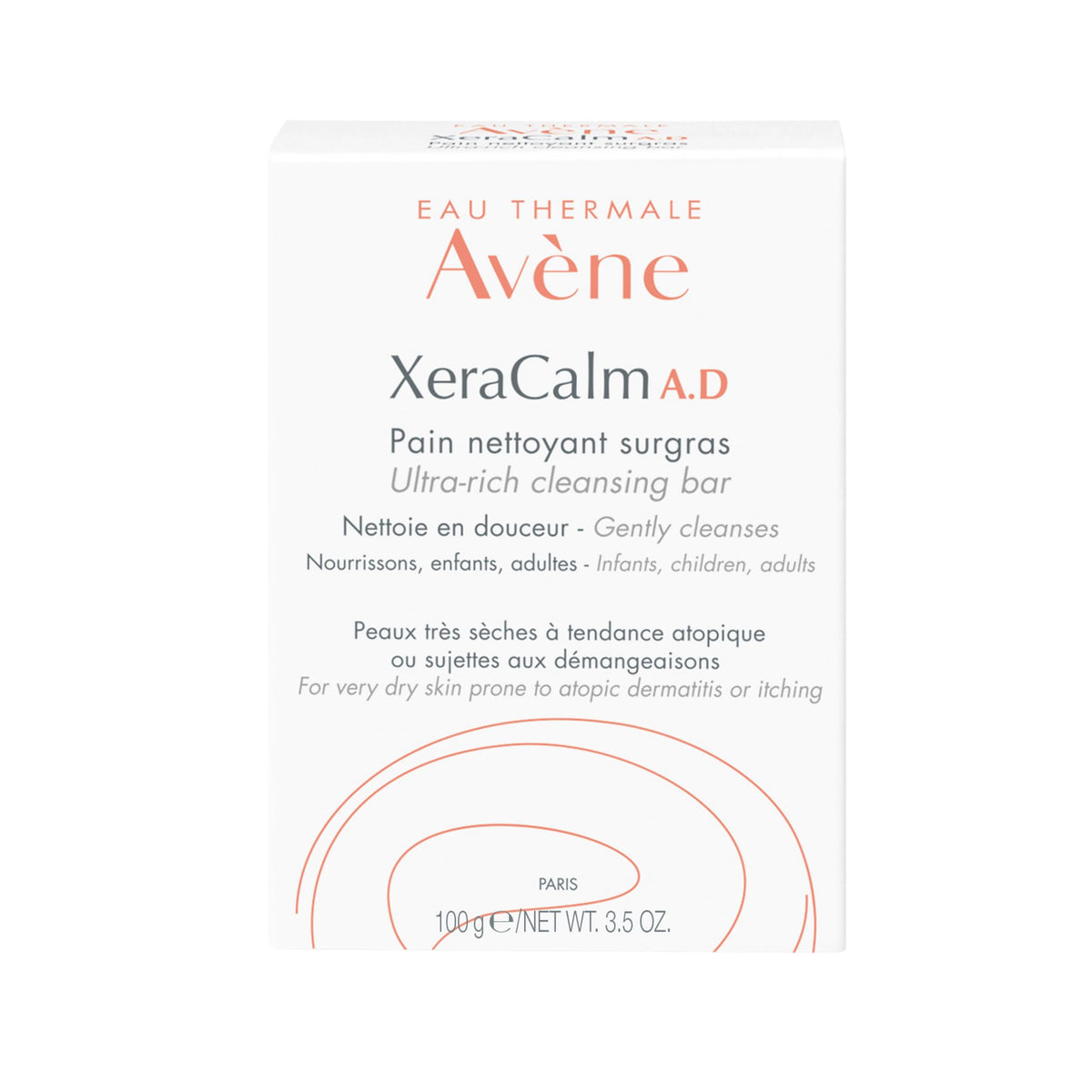 Avène Xercalm A.D Cleansing Bar For Eczema & Atopic Dermatitis, Fragrance-Free, 100G