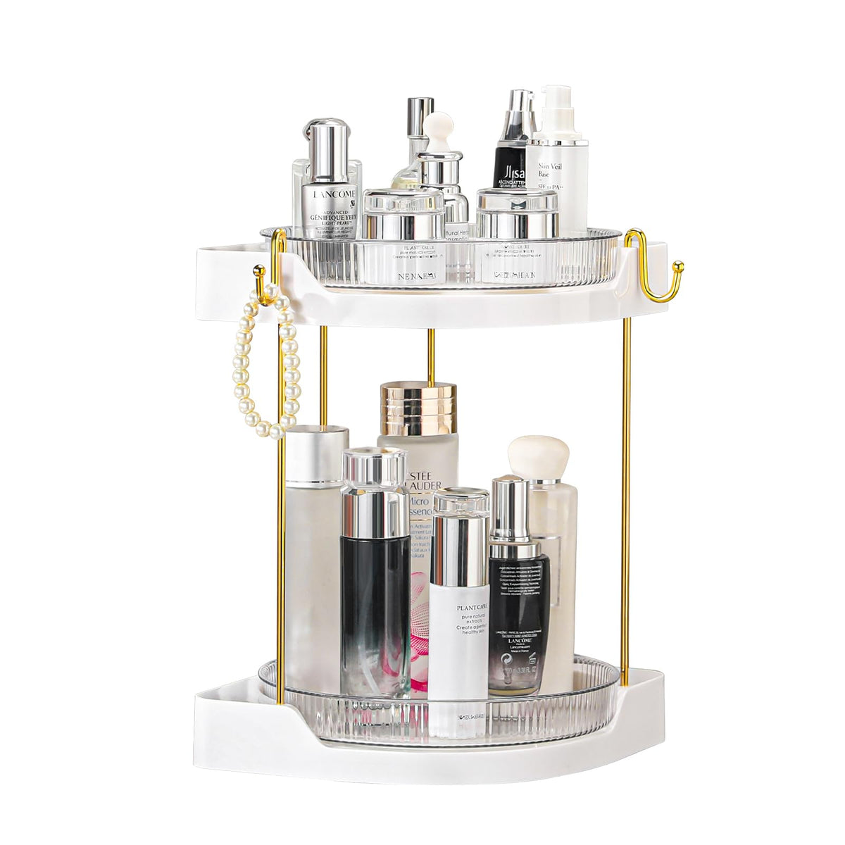 Ycia&Done Clear Corner Makeup Organizer - Luxury Rotating 2-Tier Skincare Storage Tray