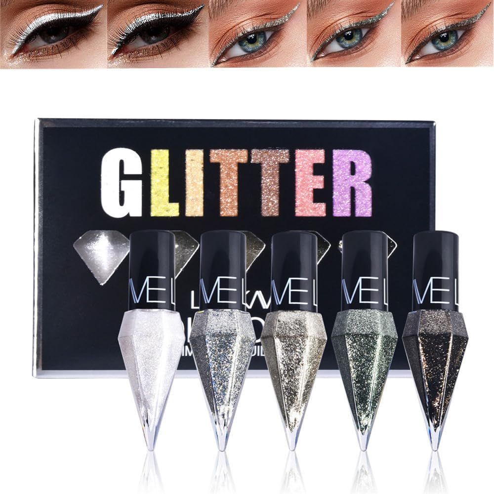 Go Ho Glitter Eyeliner Set - 5 Colors Metallic Shimmer Waterproof Long Lasting Eye Makeup