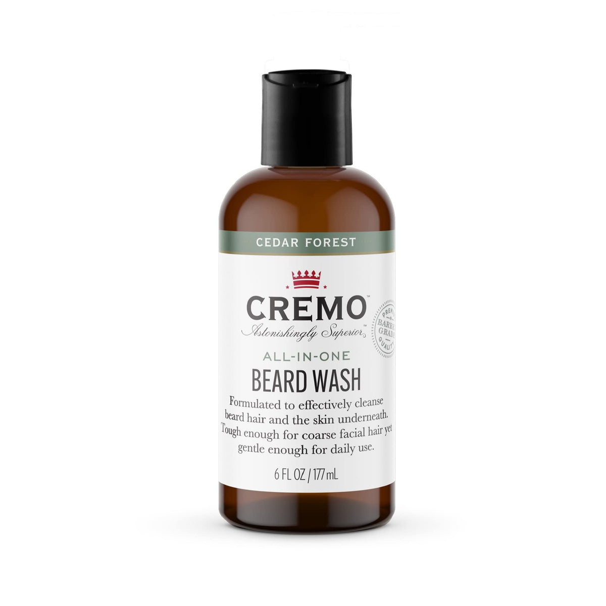 Cremo All-In-One Beard & Face Wash, Cedar Forest, 6 Fl Oz - Cleans Coarse Facial Hair