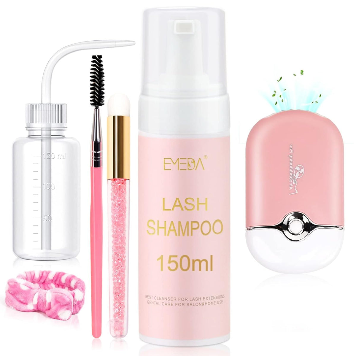 Emeda Lash Shampoo Kit - 150Ml Oil-Free Foam Cleanser For Lash Extensions With Brush & Rinse Bottle