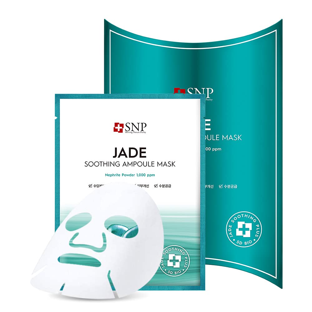 Snp Jade Soothing Ampoule Face Mask - 10 Sheets For Sensitive Skin - Calming Gift For Her