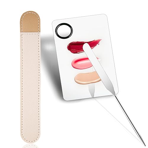 Penugo Makeup Spatula And Palette Set - Stainless Steel, Leather Cover, For Cosmetic Blending