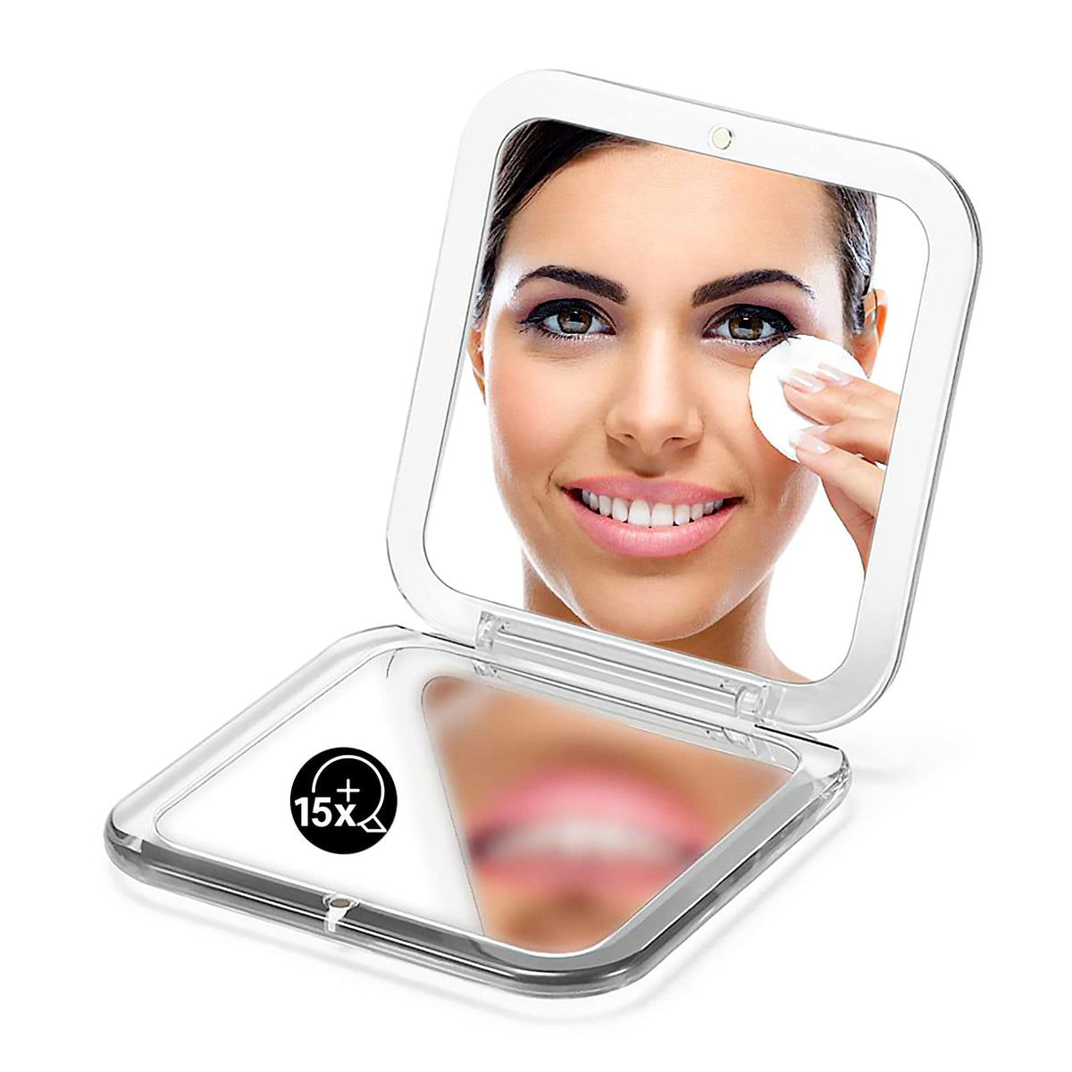 Omiro 3½” Folding Compact Mirror, 1X/15X Magnification, Silver Pocket Hand Mirror For Travel