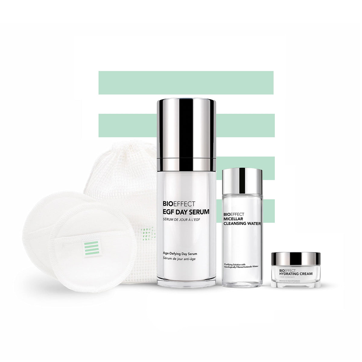 Bioeffect Egf Day Serum & Hydrating Cream Set With Micellar Water, Cotton Pads & Makeup Bag