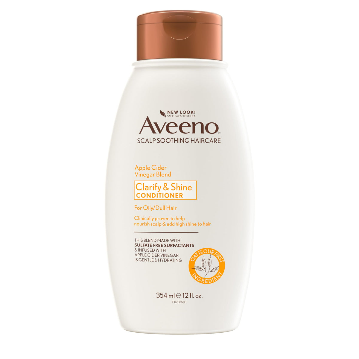 Aveeno Apple Cider Vinegar Sulfate-Free Conditioner for Balance & High Shine, Daily Moisturizing & Scalp Soothing Conditioner for Oily or Dull Hair, Paraben & Dye-Free, 12oz