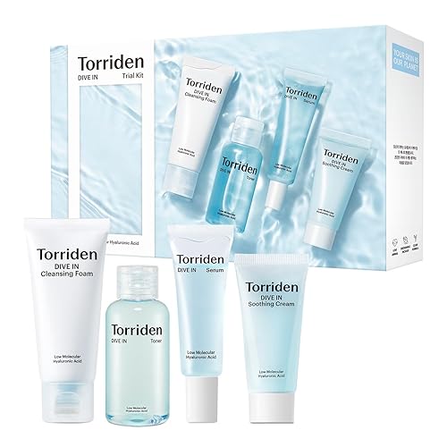 Torriden Dive In Trial Kit - Hyaluronic Acid Daily Skincare Set | Foam Cleanser, Toner, Serum, Cream