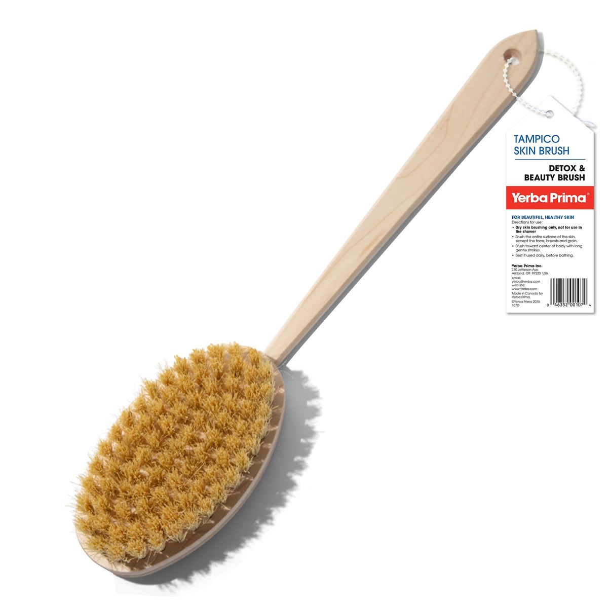 Yerba Prima Tampico Skin Brush - Natural Vegetable Fiber Bristles For Dry Skin Brushing