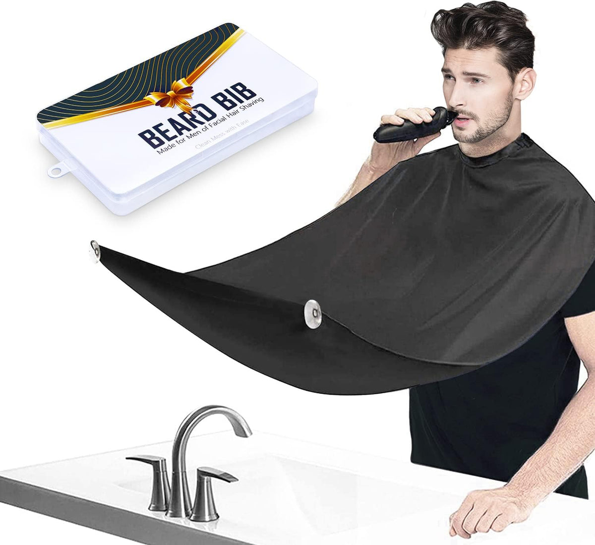 Leaflai Beard Bib Apron - Waterproof Grooming Cloth For Men With Suction Cups - Black, 46.9 Inch