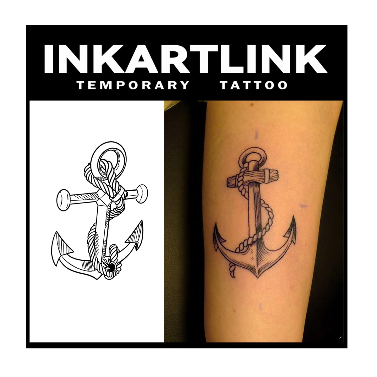 Inkartlink Semi Permanent Tattoo - 2 Sheets Anchor Design, Waterproof, Realistic Look, Lasts 1-2 Weeks