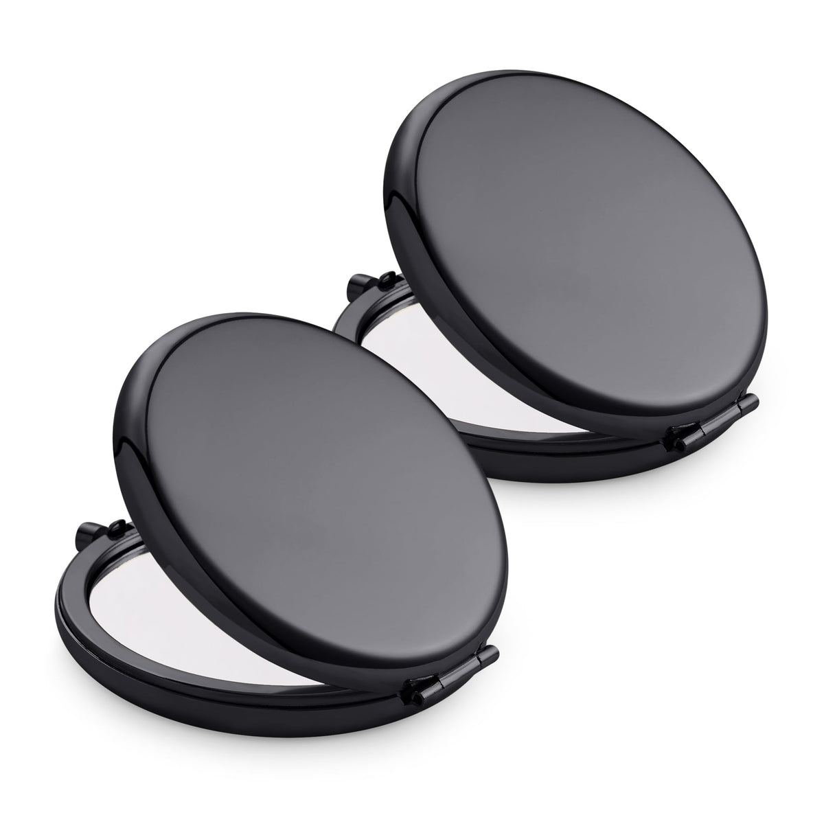 Mllxx Compact Mirror For Purse, Double-Sided 1X/2X Magnifying, Metal, Black, 2 Packs