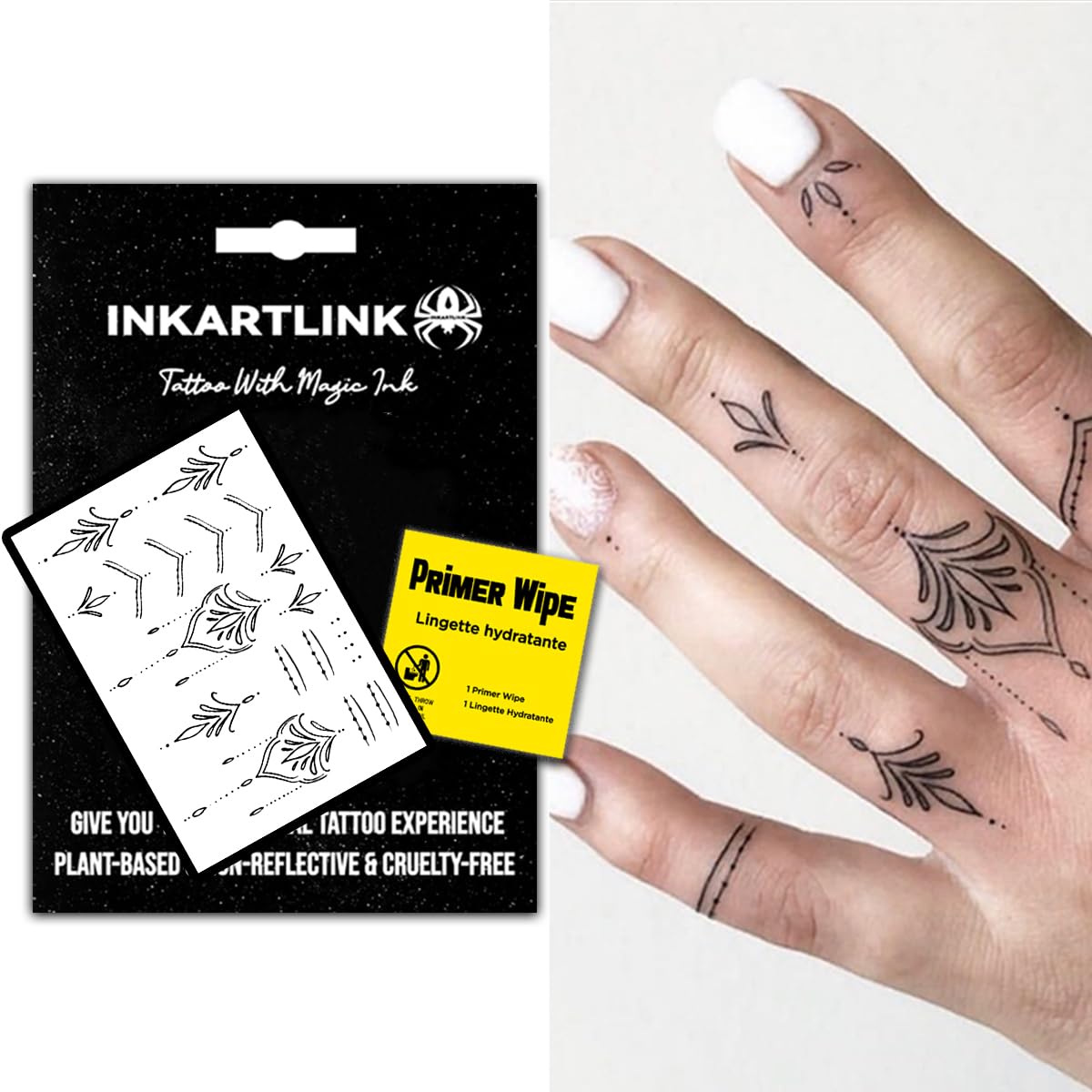 Inkartlink Waterproof Henna Finger Tattoo - 15 Days Realistic Design, Cruelty-Free, Unique Packaging