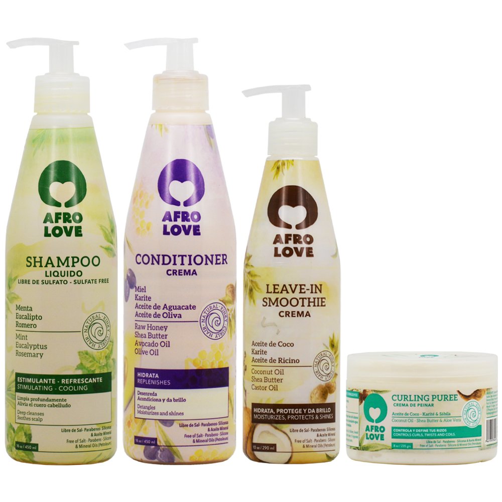 Afro Love Shampoo & Conditioner Set - 16 Oz Shampoo, 16 Oz Conditioner, 10 Oz Leave-In, 8 Oz Curl