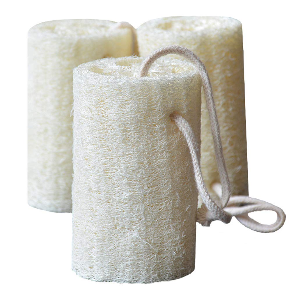 Myzls Natural Shower Loofah Sponge - Exfoliating Organic Body Scrubbers (3 Pack) - Cream White