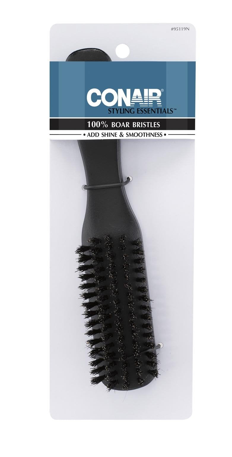 Conair Slim Grooming Brush - Black Boar Bristle, 1 Count, Essential Hair Styling Tool