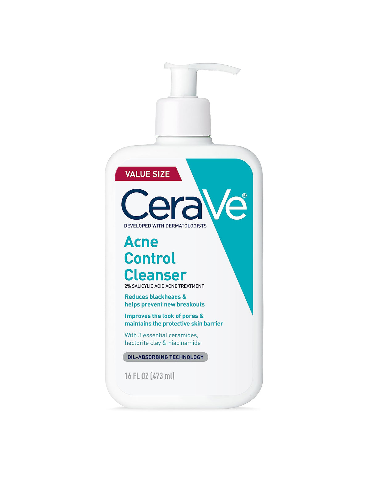 Cerave Acne Control Cleanser, 2% Salicylic Acid, Niacinamide, 16 Fl Oz, Fragrance Free