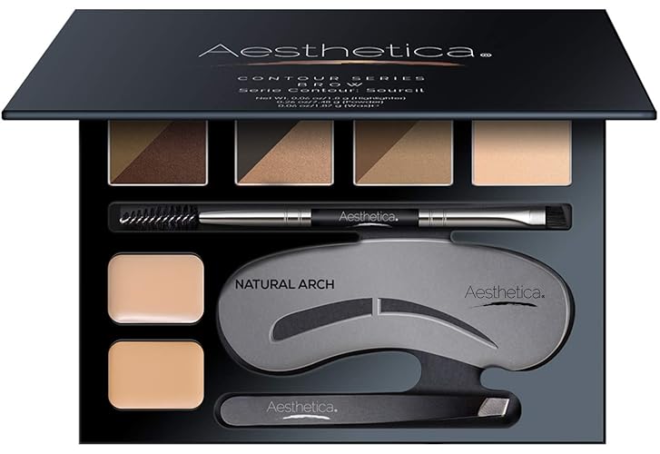 Aesthetica 16-Piece Brow Contour Kit - Eyebrow Makeup Palette, Powders, Stencils, Tweezers