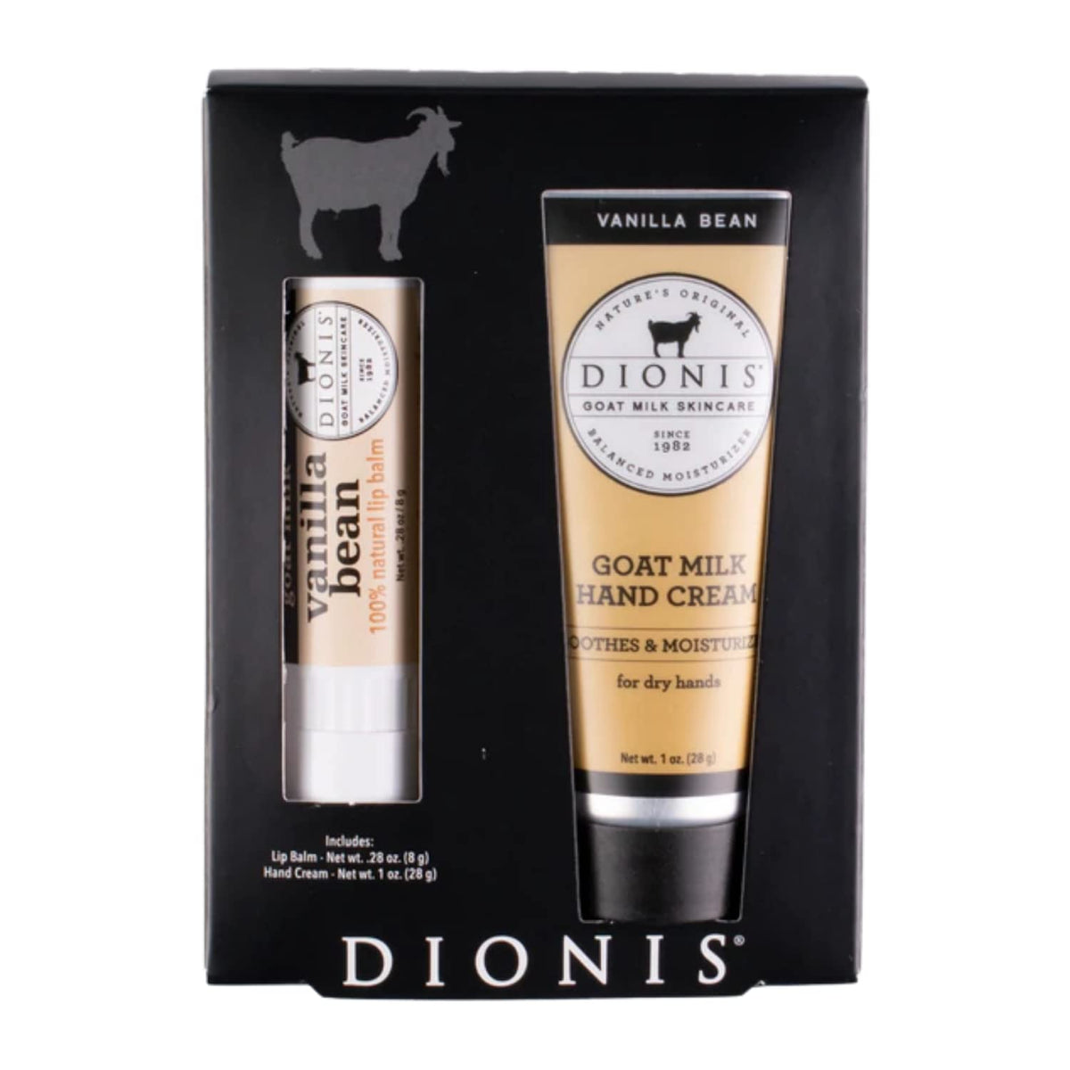 Dionis Goat Milk Hand Cream & Lip Balm Set - Vanilla Bean, Sensitive Skin, Cruelty-Free, 2 Piece