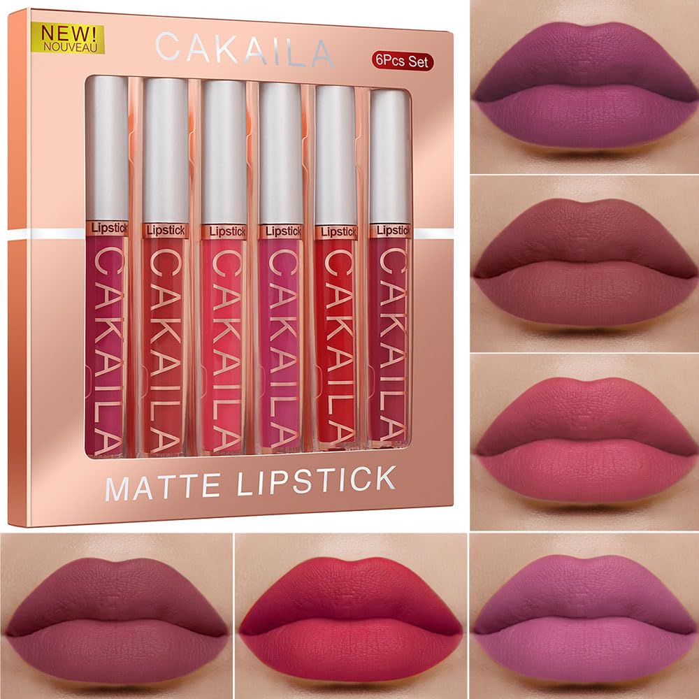 Cakaila 6Pcs Matte Liquid Lipstick Set - Highly Pigmented, Long Lasting, Waterproof Lip Gloss