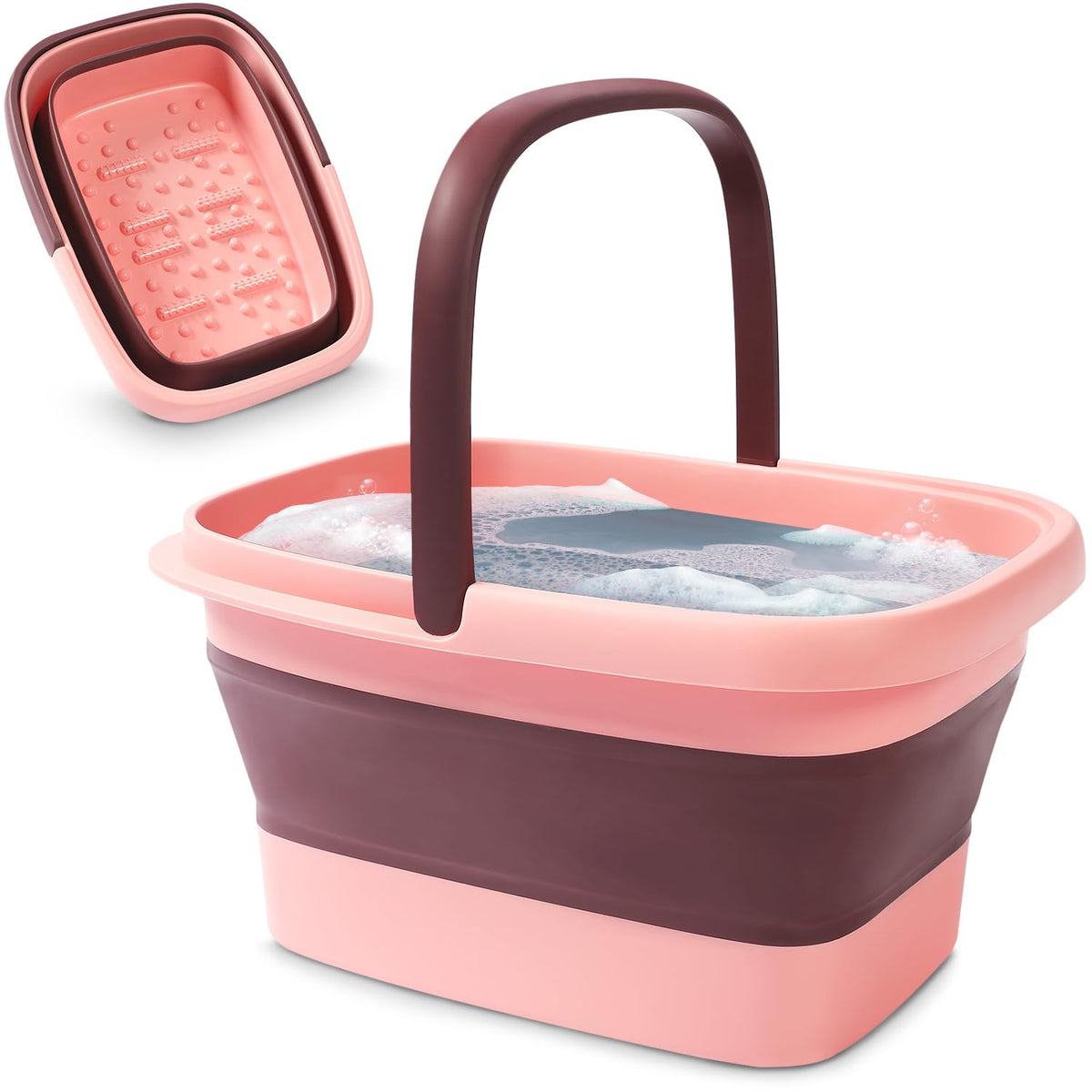 Allsett Health Collapsible Foot Bath – Portable Pink Foot Soaking Tub With Acupressure Points