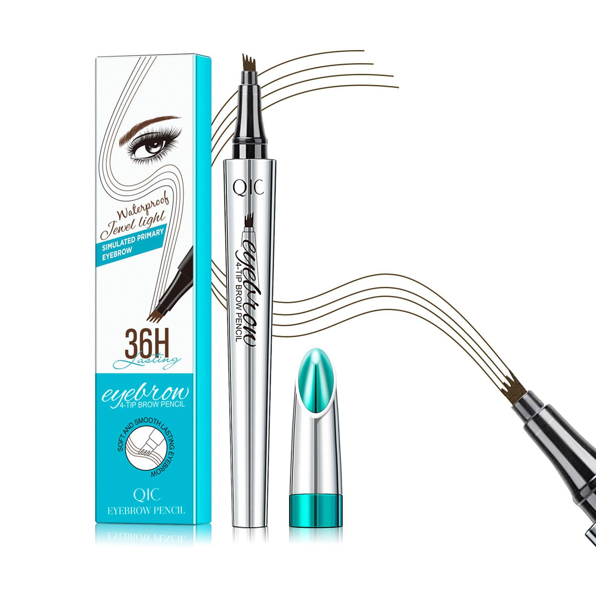 Qic Microblading Eyebrow Pencil - Waterproof Long-Lasting Dark Brown 4 Tip Applicator