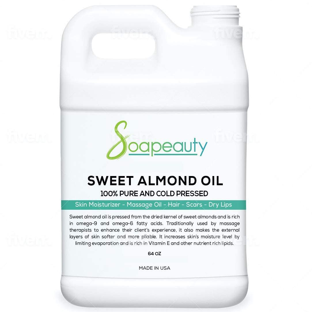 Soapeauty 100% Pure Sweet Almond Oil, Cold Pressed, 64 OZ - Ideal for Skin, Hair & Soap Making