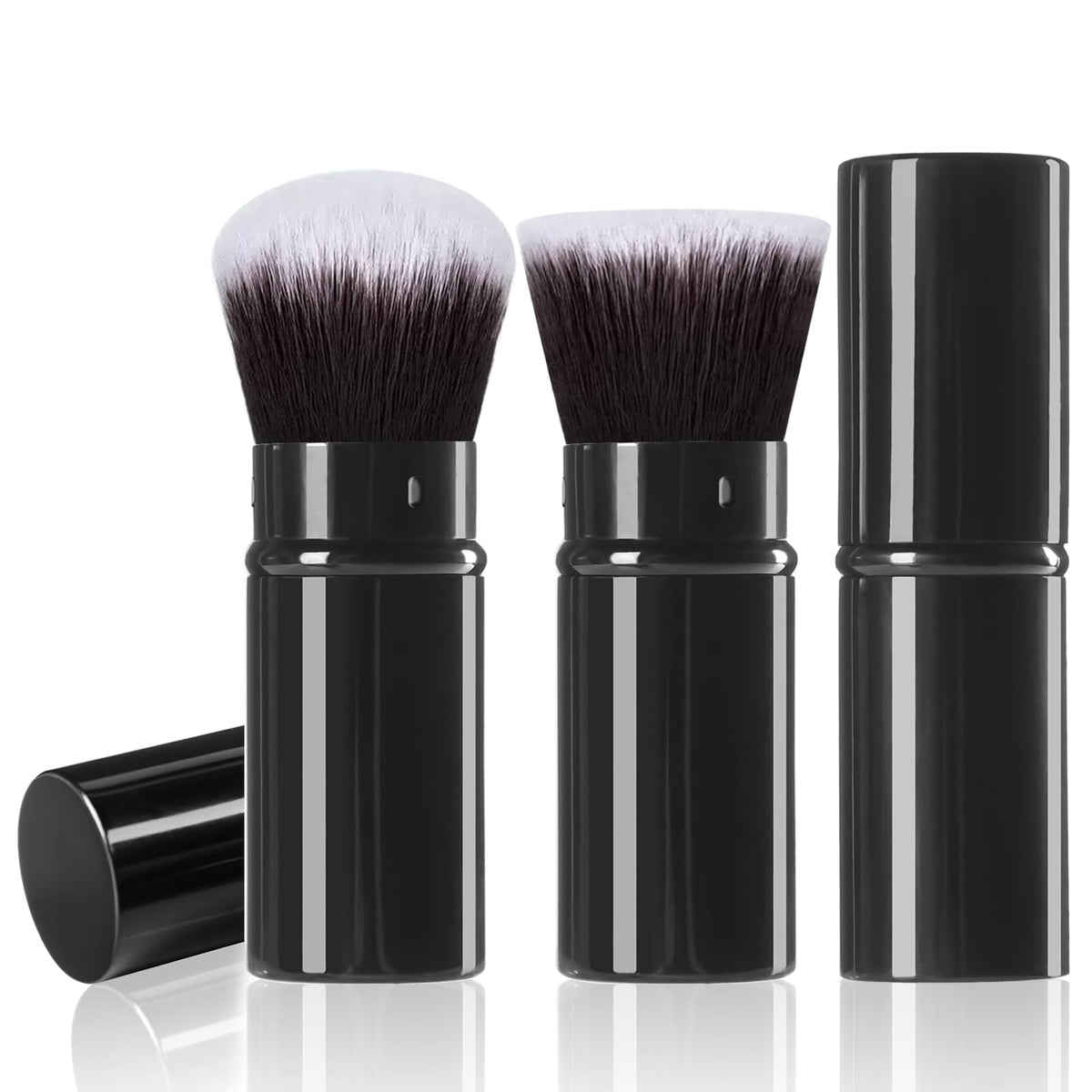 Keriloo Retractable Makeup Brush Set - 2 Pack Kabuki Brushes For Liquid, Blush, Bronzer, Travel