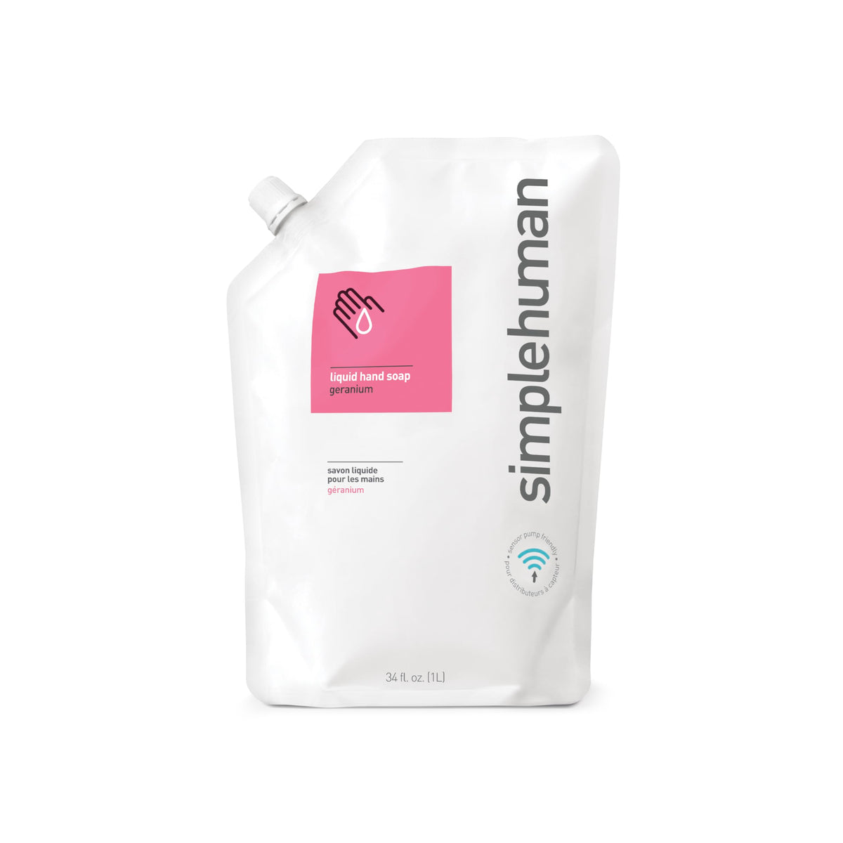 Simplehuman Geranium Liquid Hand Soap Refill Pouch, 34 Fl Oz - Moisturizing Formula