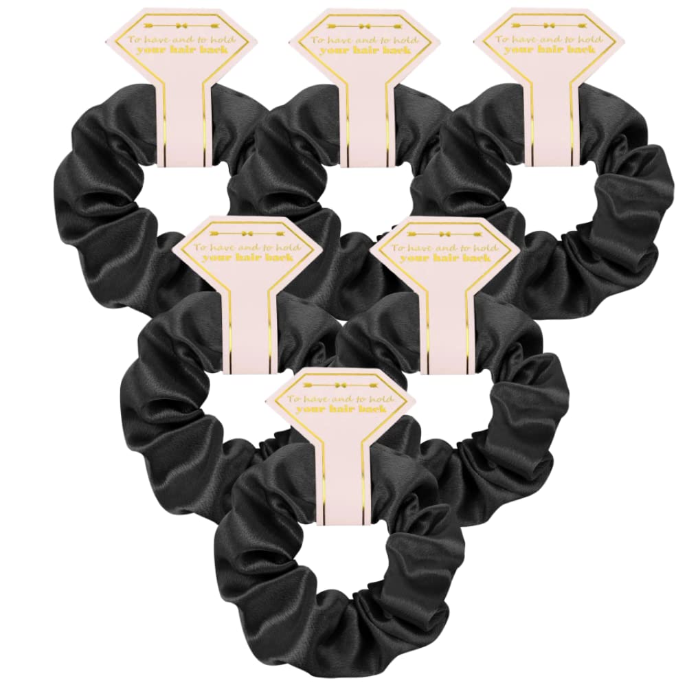 Loanzeg Satin Bridesmaid Scrunchies Set Of 6, No Damage Hair Ties For Wedding Party Favors, Black