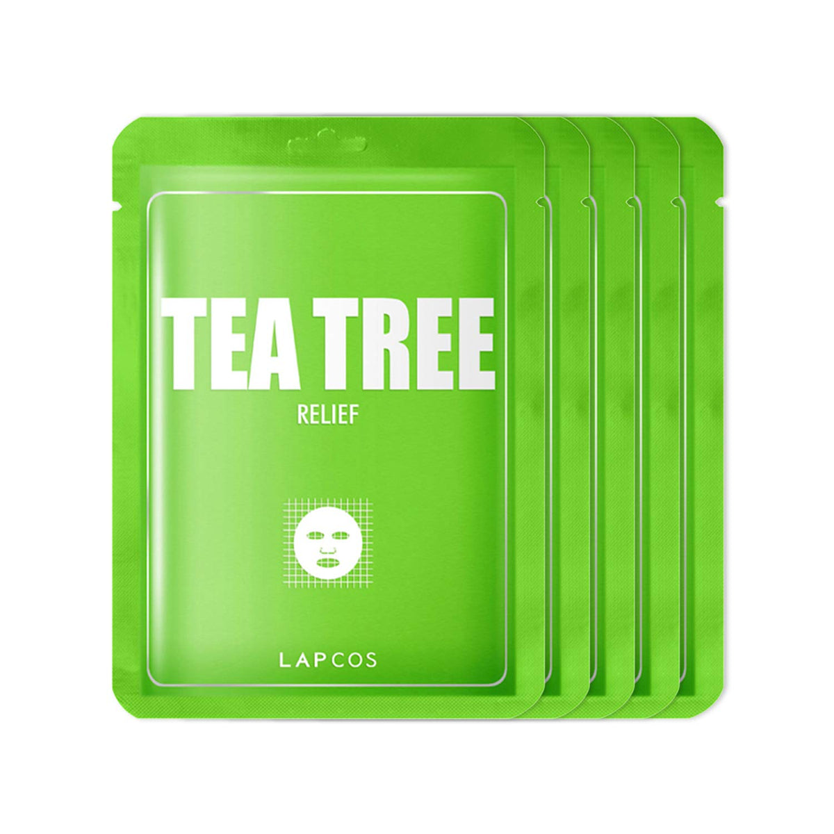 Lapcos Tea Tree Sheet Mask - Acne Treatment, Pore Cleansing, 5-Pack Daily Soothing Masks