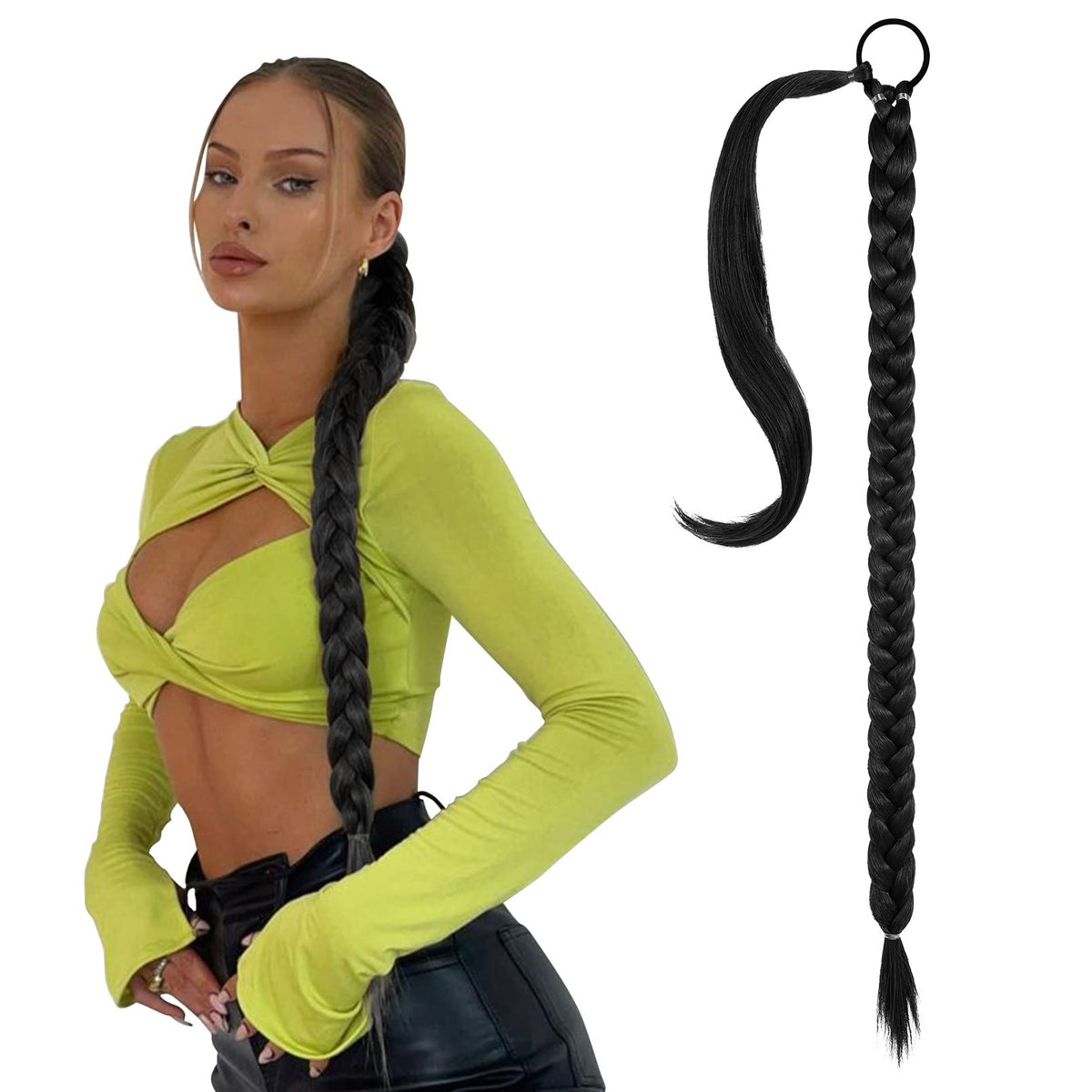 Seikea 30 Inch Braided Ponytail Extension - Black Synthetic Hair Piece For Daily Wear