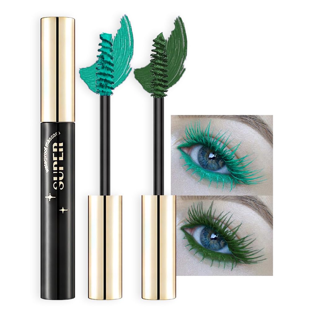 Bingbrush Colored Waterproof Mascara Set - Vegan, Long-Lasting, 2 Pcs In Green