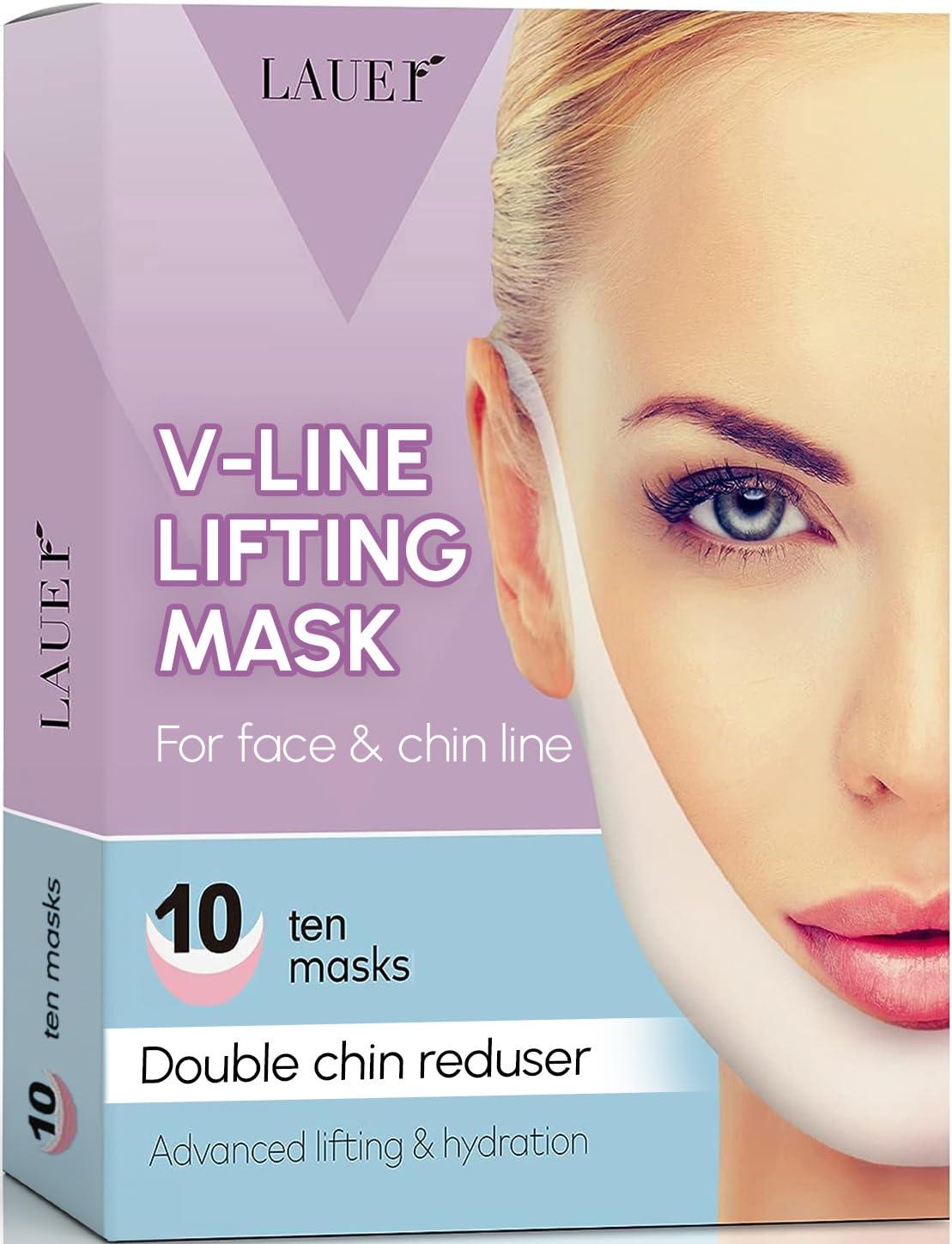 Lauer Cosmetic V Shaped Contouring Face Mask, Neck Lift Tape, 10 Pcs Collagen Hyaluronic Acid