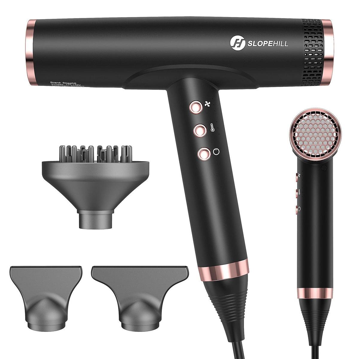 Slopehill Ionic Hair Dryer, Lightweight & Powerful Salon Blow Dryer With Diffuser, Black Ceramic