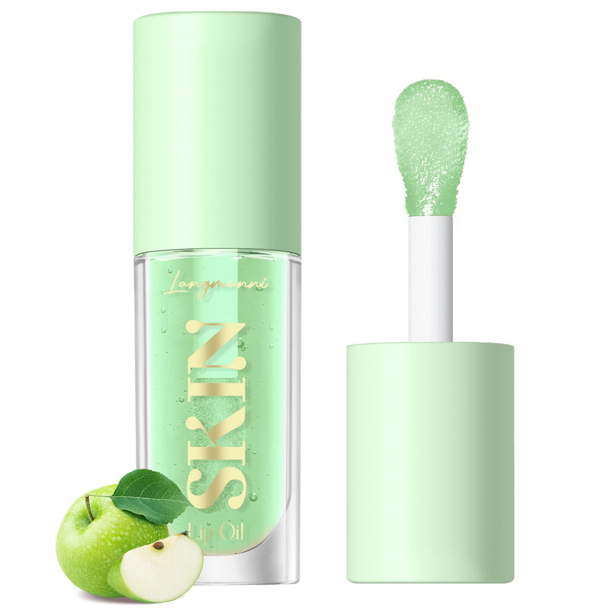 Langmanni Moisturizing Lip Oil - No-Sticky Lip Gloss & Balm, Fruit Flavored Green Apple